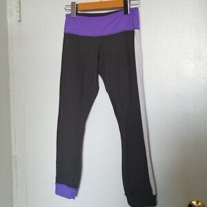 Lululemon leggings, Grey with White & Purple Trim, Sz 4